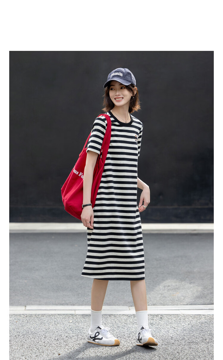 Demana Fresh Cloud Cotton Summer Round Neck Smile Bead Embroidery Short Sleeve Straight Loose Dress for Women Premium Feel 14