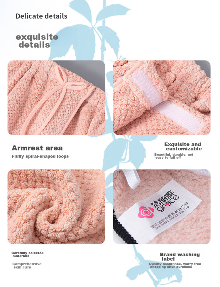 Grace Antibacterial Bathrobe for Women, Wearable, Thickened, Soft, Absorbent, Adult Home Wear, Chest Wrap Bathrobe, Hair Dryer Cap, Hair Tie, Three-Piece Set 8