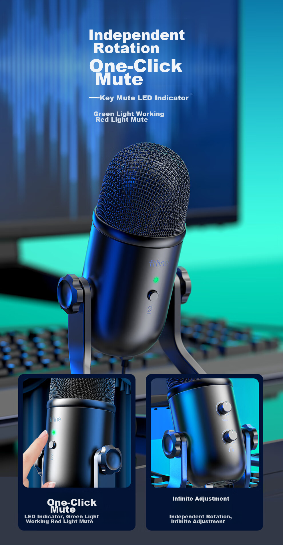 FIFINE Microphone Recording Equipment, Condenser Noise Reduction, Computer USB Wired Microphone, Live Streaming Karaoke Recording Video Dubbing Course Monitoring, Desktop Professional Sound Card Recording Microphone K678 12