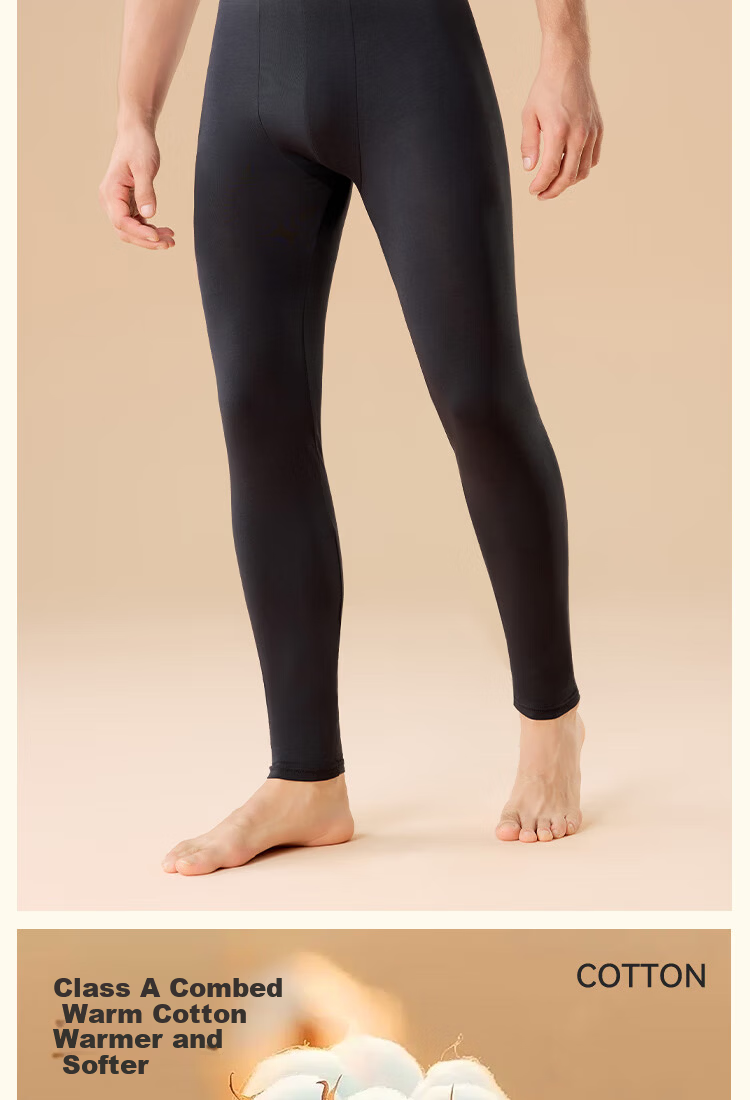 MiiOW Men's Thermal Underwear Autumn Pants A-Class Pure Cotton Warm Pants Men's Underpants-Free Base Layer Long Johns Single Pants 9
