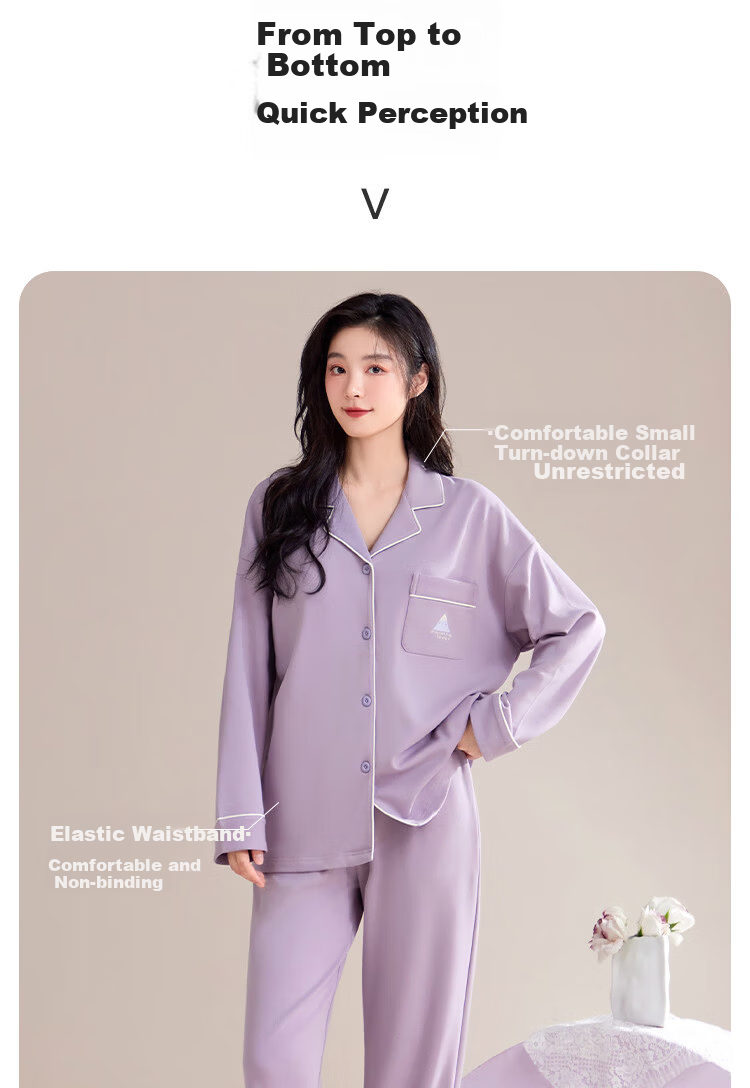 Langsha Women's 100% Cotton Sleepwear Set with Built-in Bra, Soft and Comfortable Homewear for Spring and Summer, Purple, Suitable for Outdoor Wear 3
