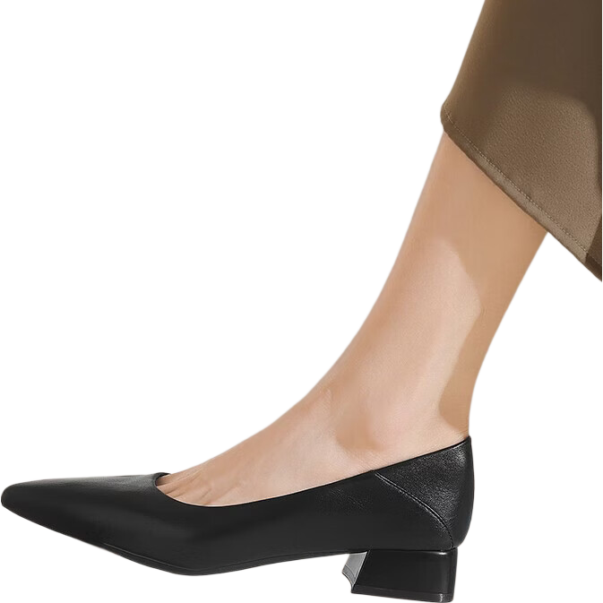 HLA Women's Single Shoes, Comfortable Heels for Commuting, Non-Slip Pointed Toe Leather Shoes, HDADXW1CCS006, Black, Size 38
