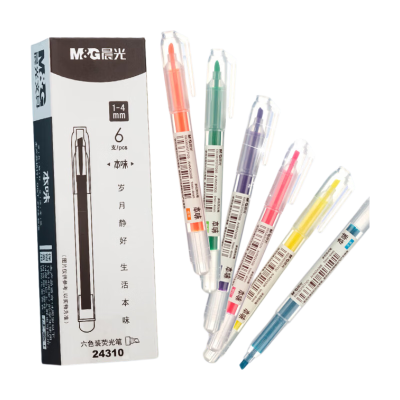 M&G 6-Color Single-Head Highlighter Pens for Students Exam Marking Study Notes 6-Pack AHM24310