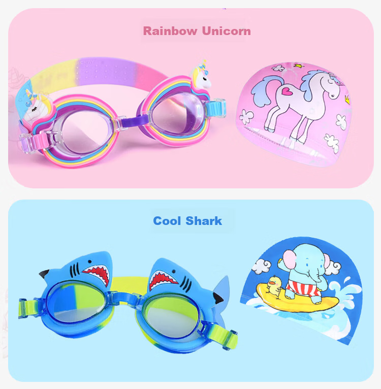 9i9 Kids Anti-Fog Swimming Goggles Professional Waterproof HD Diving Gear Shark Swim Cap Set Ages 2-10 F39 Blue 4