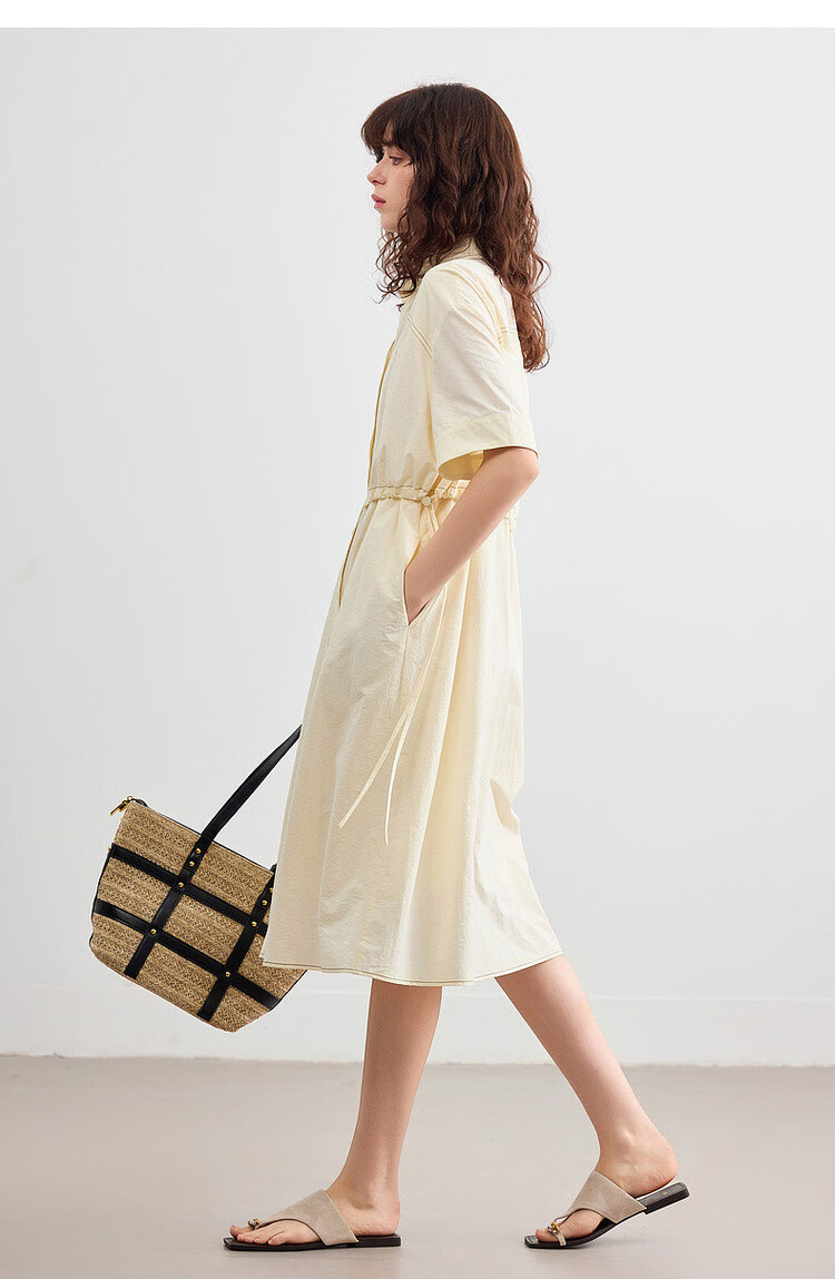 Demana Quick-Dry Sun Protection Series Summer Lightweight Outdoor V-Neck Short Sleeve Loose Casual Mid-Length Dress for Women 17