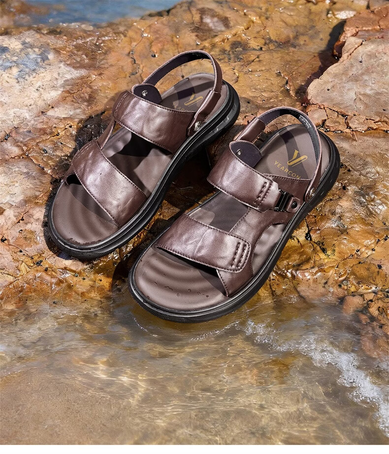 Yierkang Men's Summer Genuine Leather Casual Beach Sandals Dual-Wear Driving Slippers 96308W Black Size 41 5