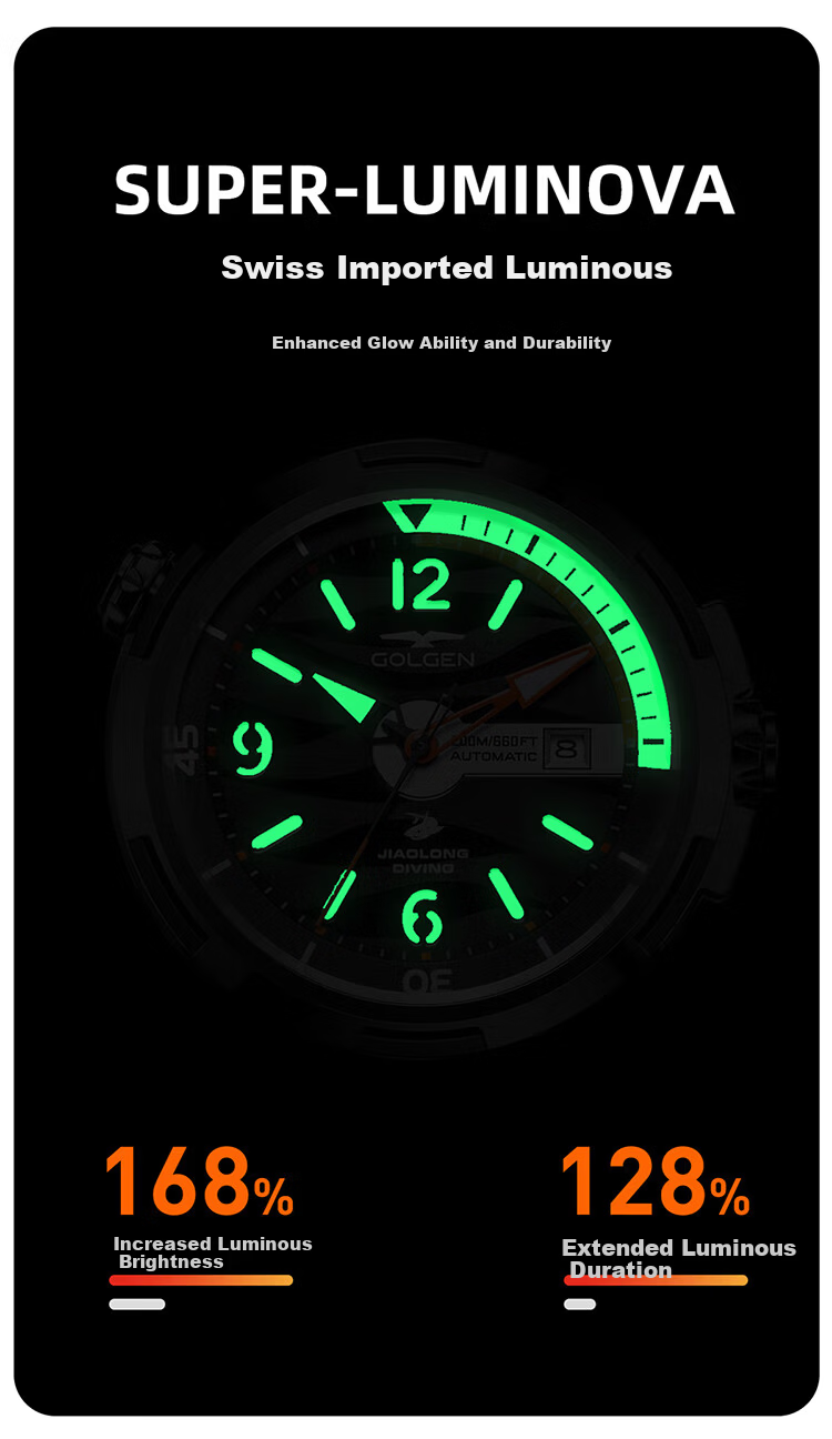 GOLGEN Men's Watch Jiao Long Large Dial Steel Band Sports Waterproof 200M Mechanical Watch Birthday Gift for Boyfriend 16020 4