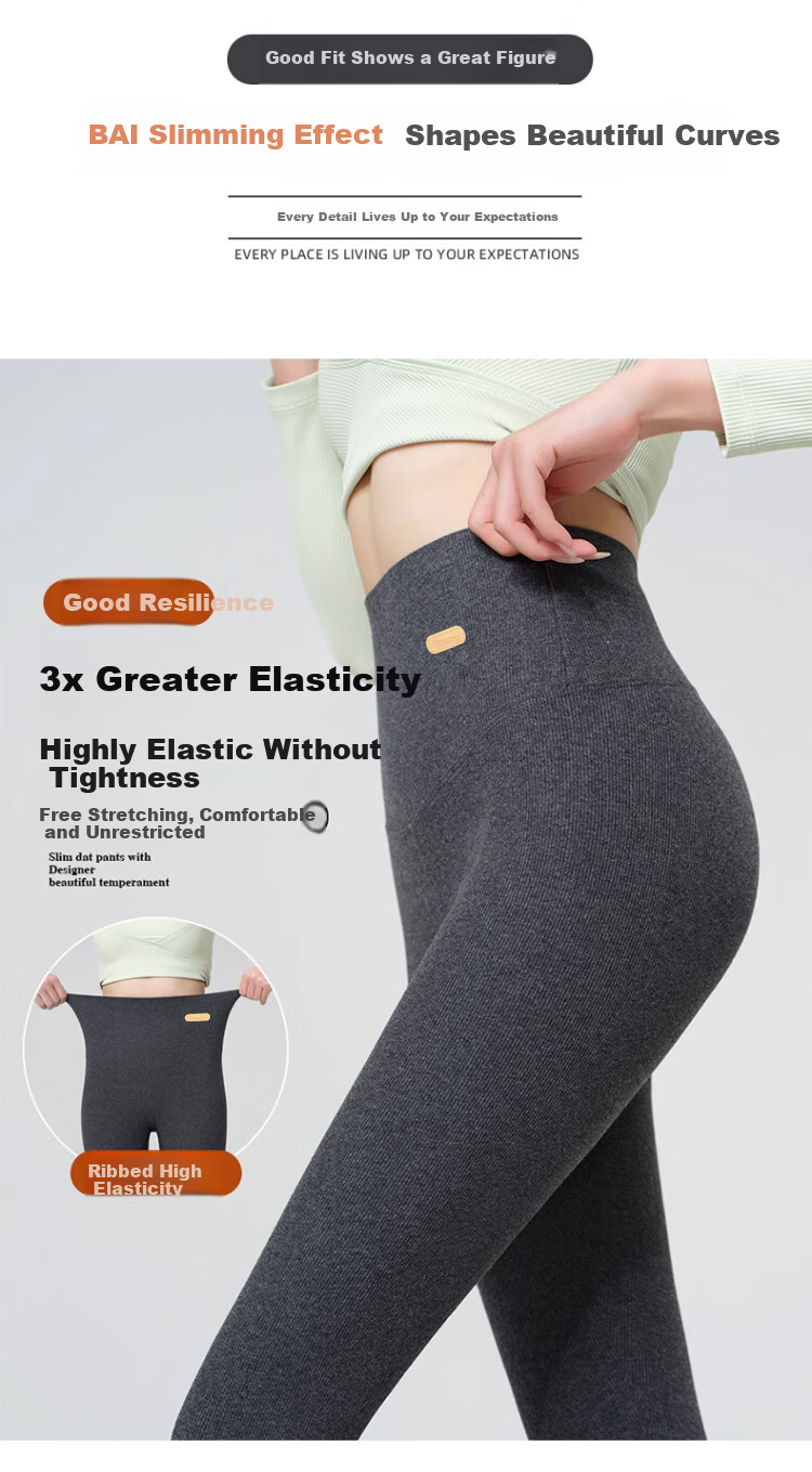 Langsha Women's Ribbed Sharkskin Leggings Thickened Fleece Silk Cashmere Koala Velvet Thermal Cotton Pants for Autumn and Winter 10
