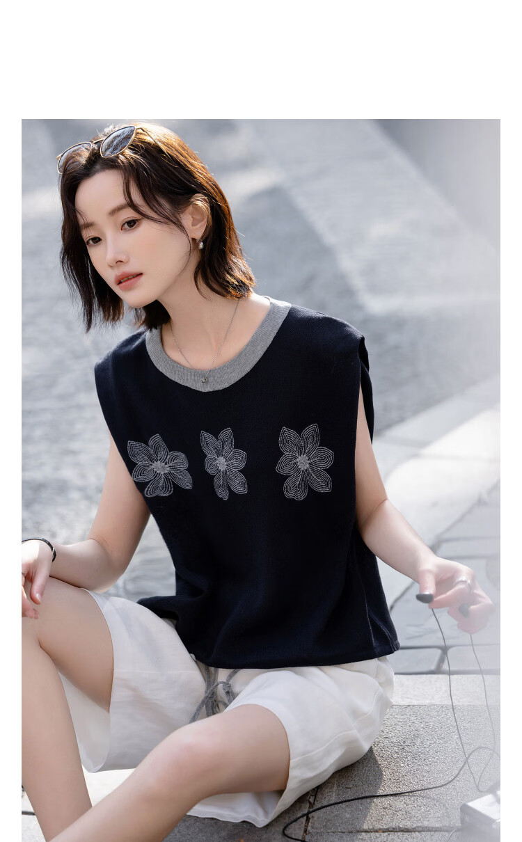 Demana [with Tencel/Linen] Summer Colorblock Crew Neck Raglan Sleeve Embroidered Short Sleeve Loose Knit Top for Women Premium Feel 14