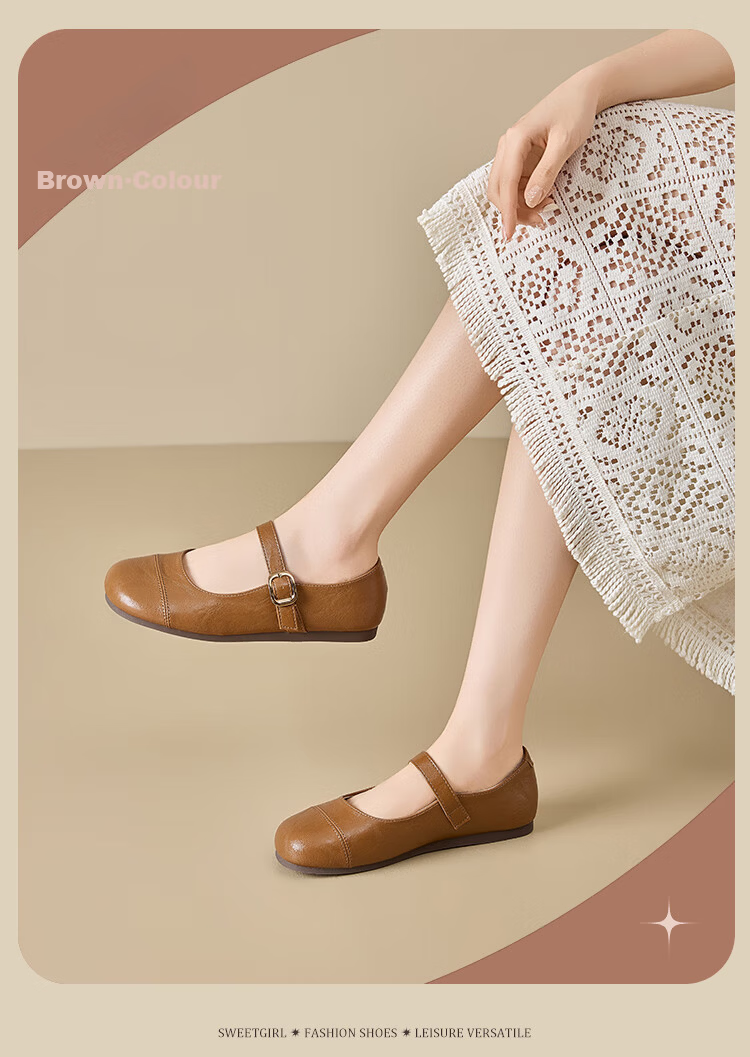 La Chapelle Women's Mary Jane Shoes Casual Versatile French Style Single Buckle Leather Shoes - SLX211 Beige Size 37 14
