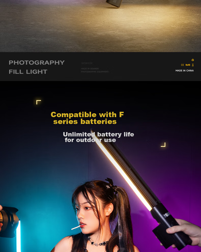 Sidande Flowing Light B400 Stick Light, Handheld Fill Light, 25W Photography Fill Light, RGB Portable Adjustable Color Temperature LED Hair Light, Professional Outdoor Shooting Night Scene Beauty Lighting 2