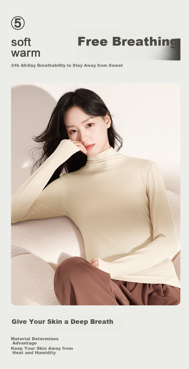 Hongdou 7A Antibacterial Deodorant Mite-Resistant Autumn Solid Color Versatile High Neck Women's Base Layer Shirt 6