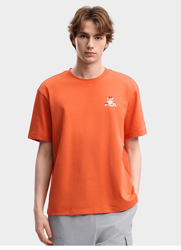FILA Official 2026 Summer Couple Short Sleeve T-Shirt Casual Loose Fit Cotton Cat Knit Tee 70