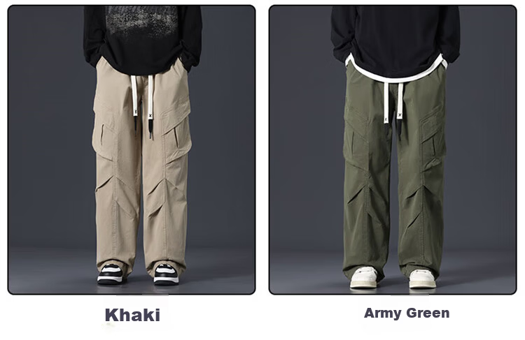 I'M DAVID Men's Khaki American Casual Work Pants Spring Autumn Straight Loose Wide-Leg Long Pants Black XL 6