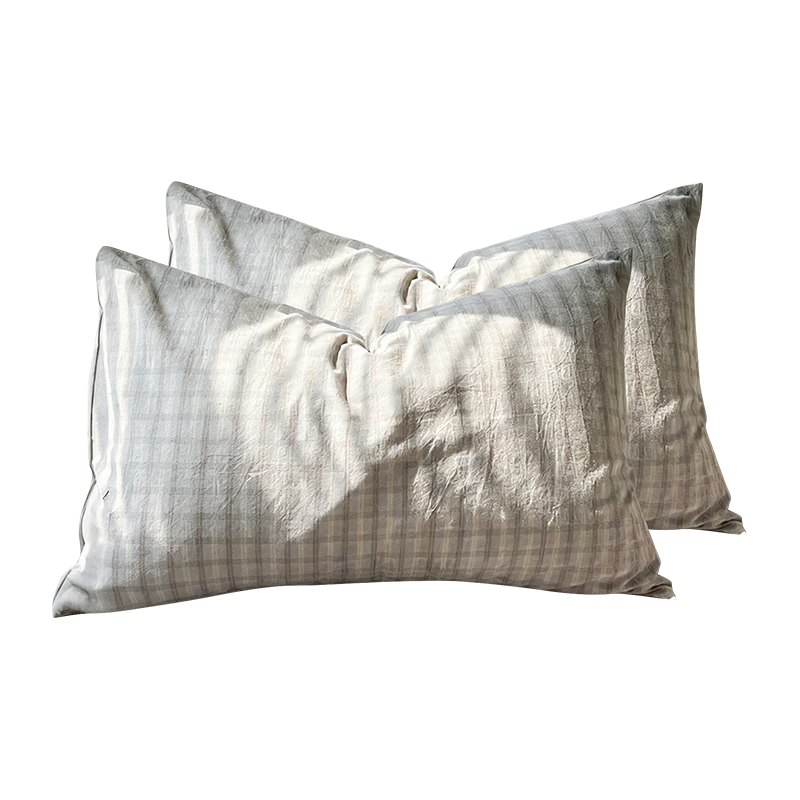 MUJI 100% Xinjiang Long-Staple Cotton Pillowcase 48x74cm Gray Plaid Set of 2
