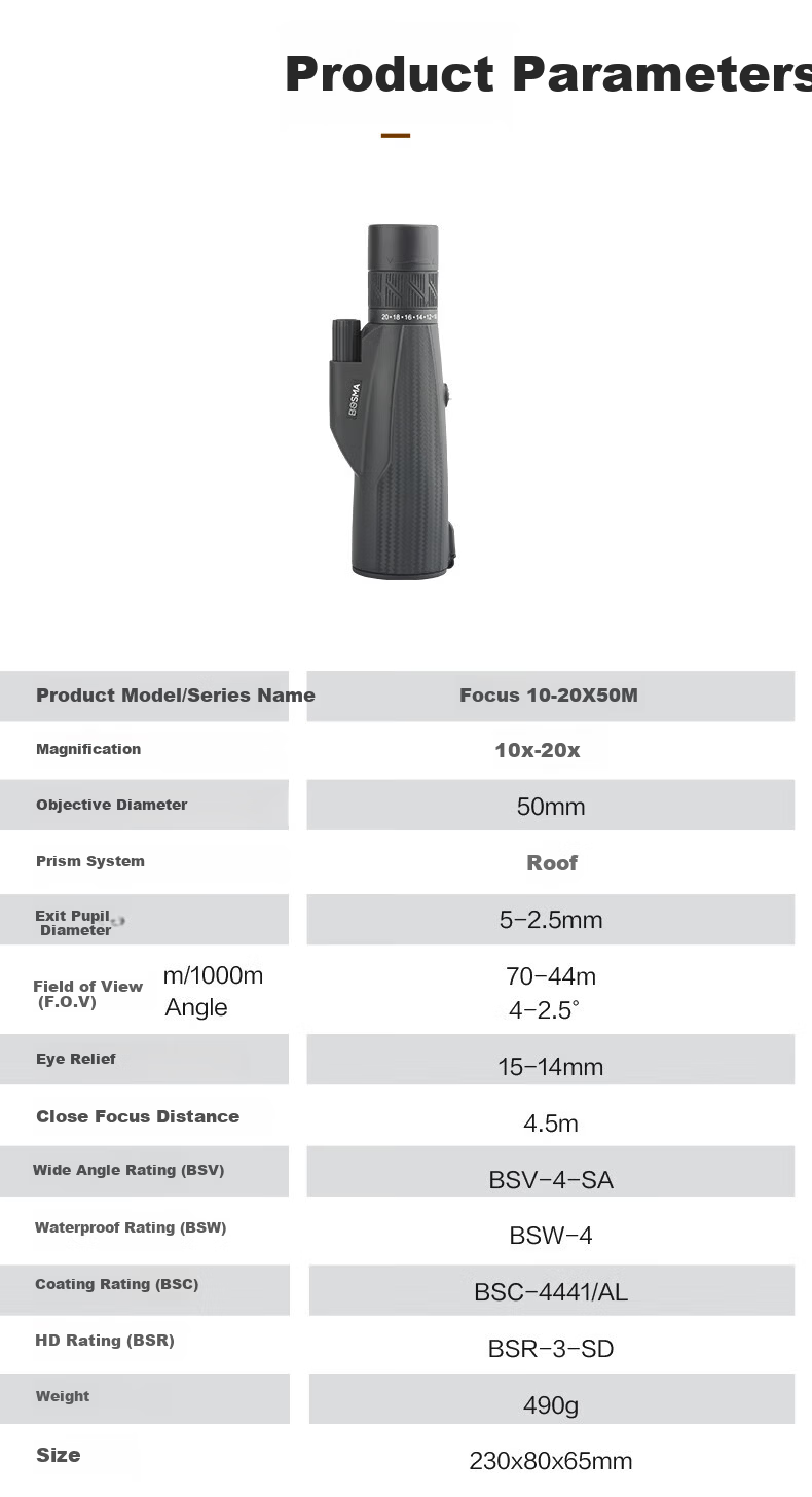 BOSMA Focus 10-20x50M Monocular Telescope High-Definition High-Power Low-Light Night Vision Outdoor Concert Travel Viewing 2
