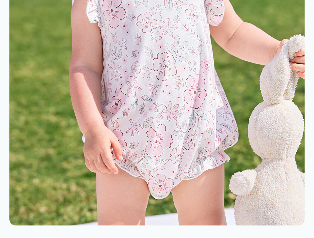 Betis Infant Romper Cute Triangle Summer Thin Modal Flutter Sleeve Bodysuit for Baby Girls 30