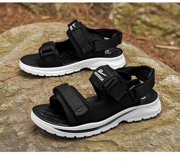 Warrior Men's Sandals 2026 Summer New Breathable Casual Beach Shoes with Velcro Outdoor Slippers Beige Black Size 44 21