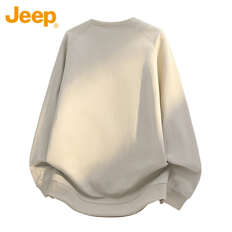 JEEP Men's Spring Autumn High-End Embroidered Loose Fit Long Sleeve T-Shirt Sweatshirt Gray Apricot 4XL