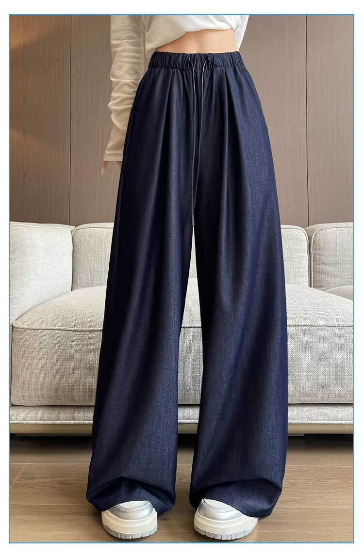 Modal Casual Pants Women 2026 Summer New High Waist Slimming Ice Silk Draped Straight Wide-Leg Floor-Length Jeans Women 13