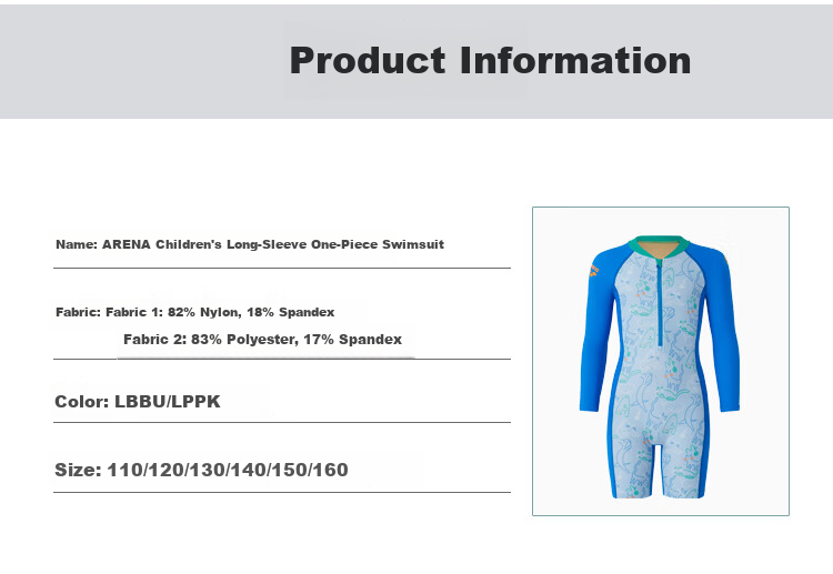 Arena Kids Long Sleeve One-Piece Swimwear Comfortable Sun Protection Chlorine Resistant Cute Children's Swimwear 9