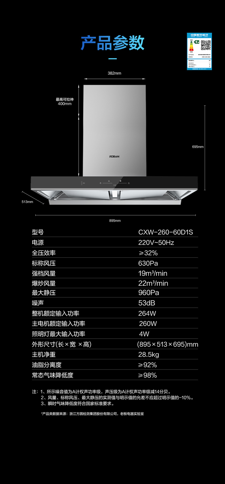 老板robam聪明的双腔变频抽油烟机灶具家用烟灶套装22风量吸油烟机