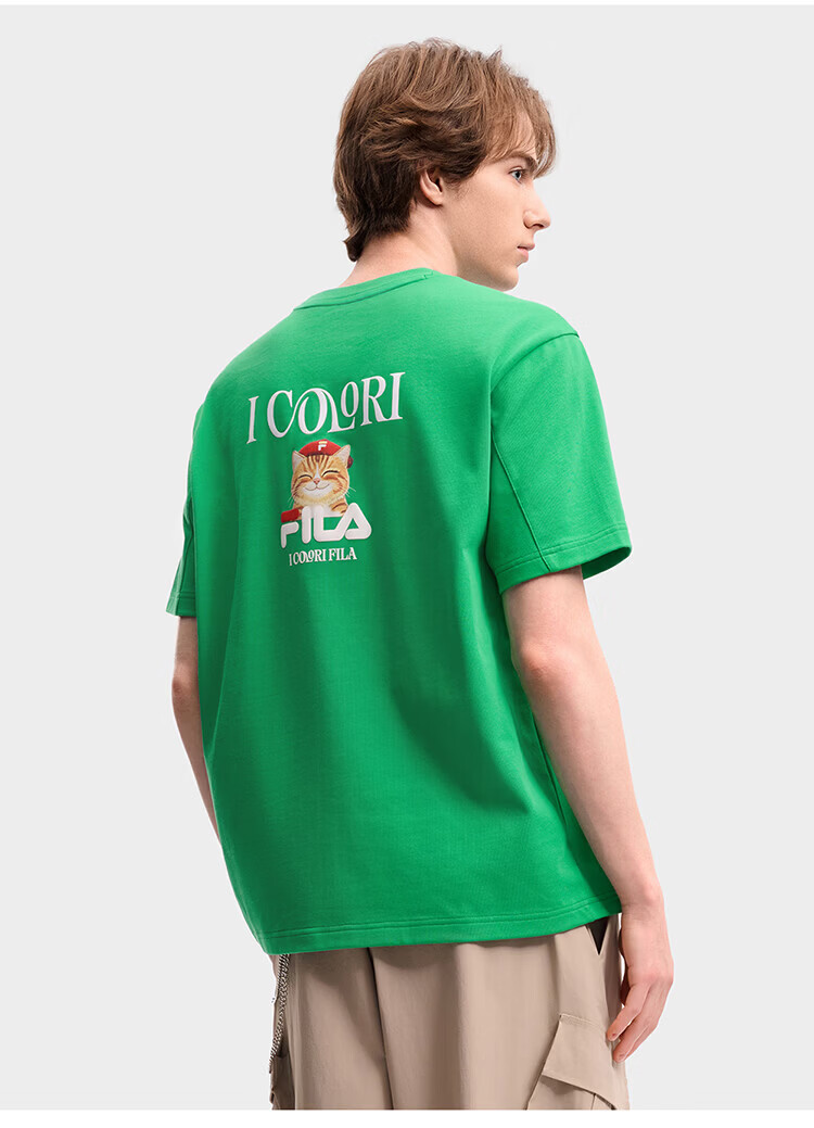 FILA Official 2026 Summer Couple Short Sleeve T-Shirt Casual Loose Fit Cotton Cat Knit Tee 83