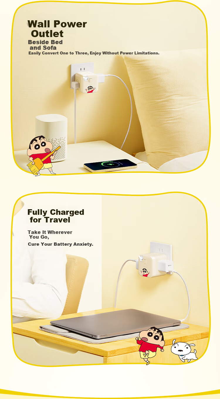 BULL x Crayon Shin-chan IP Co-branded Mini Cube Socket / 3-in-1 Converter / Power Strip / Extension Board / 3-Outlet Wireless Master Switch GNV-M103W 16