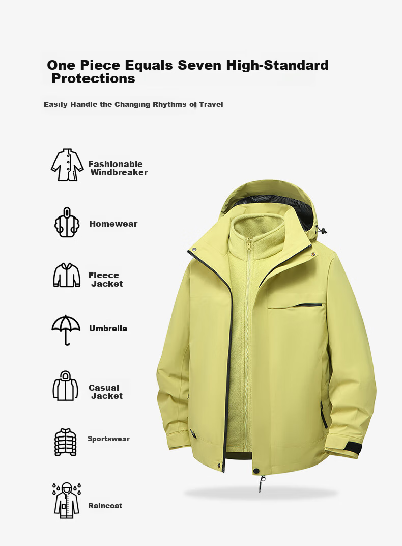 JEEP SPIRIT Men's and Women's Outdoor 3-in-1 Waterproof Windproof Mountaineering Jacket Couple's Dark Night Blue XS 7