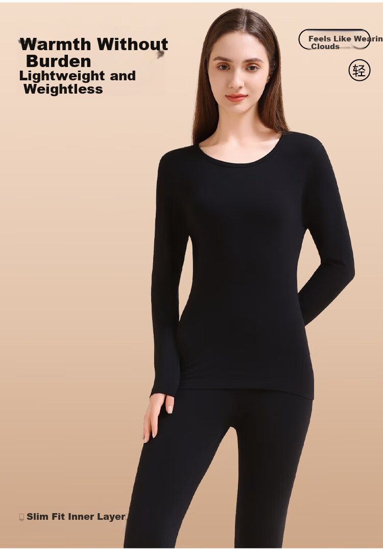 GUJIN Women's Thermal Underwear Set Autumn Winter Cotton Heat Retaining Thick Slim Fit Base Layer Top and Bottom 12