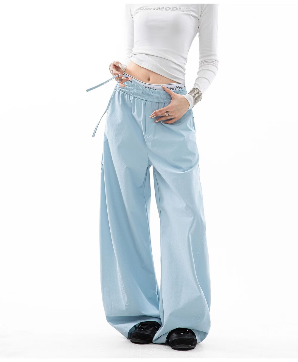 ICH MODE Women's American Style Straight White Pants Summer Loose Popular Cargo Pants Sports Pants Wide Leg Casual Pants Black S 17