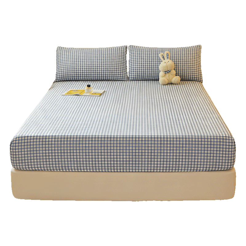 Grace 7A Antibacterial Double Bed Fitted Sheet Mattress Protector Bedding 150*200cm Blue Plaid