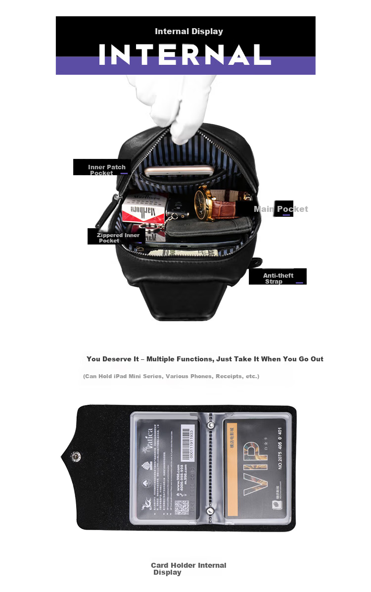 COW Chest Bag Men's Single Shoulder Bag Fashion Men's Crossbody Casual Trendy Durable C-8610 Black 6