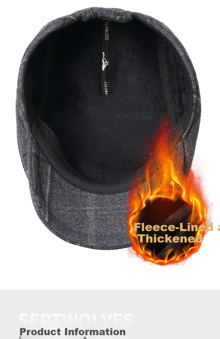 SEPTWOLVES Men's Winter Wool Blend Warm Duckbill Beret Hat with Fleece Lining Thickened Cold Protection Gift for Dad and Grandpa 6