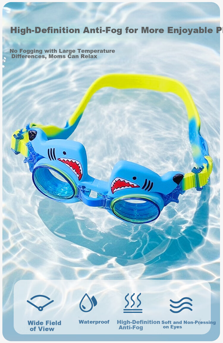 9i9 Kids Anti-Fog Swimming Goggles Professional Waterproof HD Diving Gear Shark Swim Cap Set Ages 2-10 F39 Blue 7