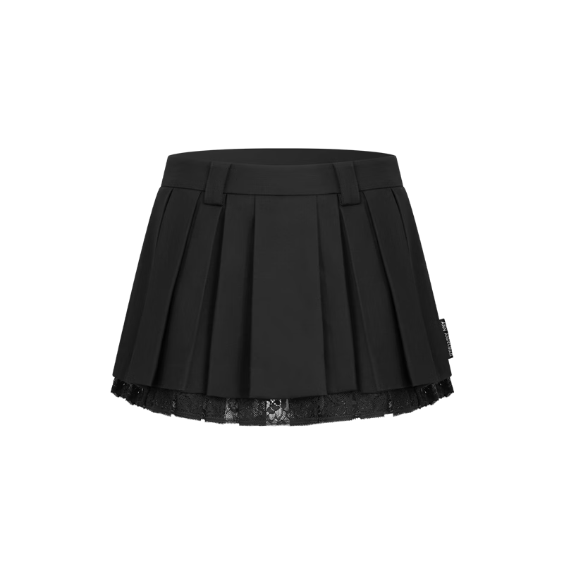ANN ANDELMAN Lace Splice Blazer Fabric Double-Layer Pleated Skirt Stylish Black Elegant Versatile Skirt Black S