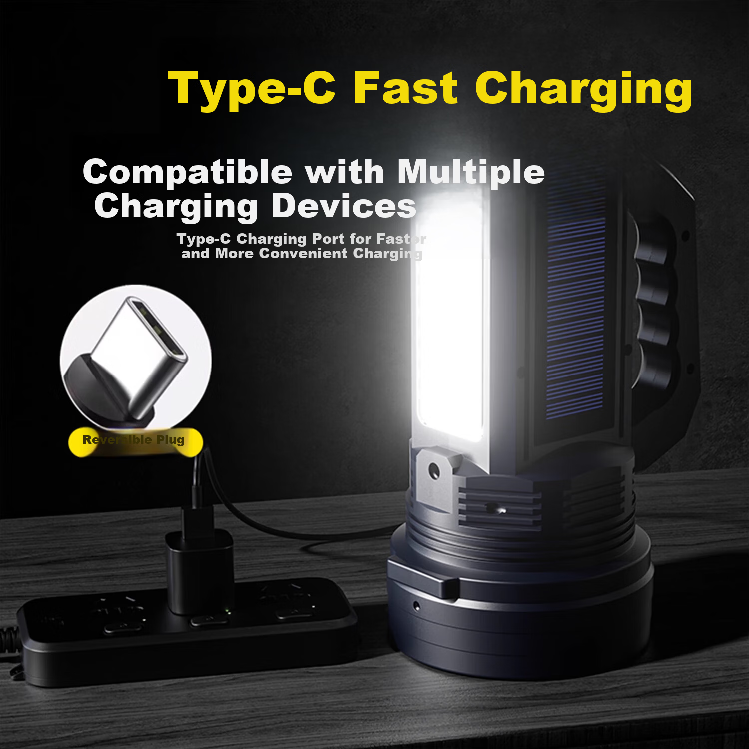 AUX High-Power Rechargeable LED Flashlight Outdoor Long-Range Portable Spotlight Solar Home Use