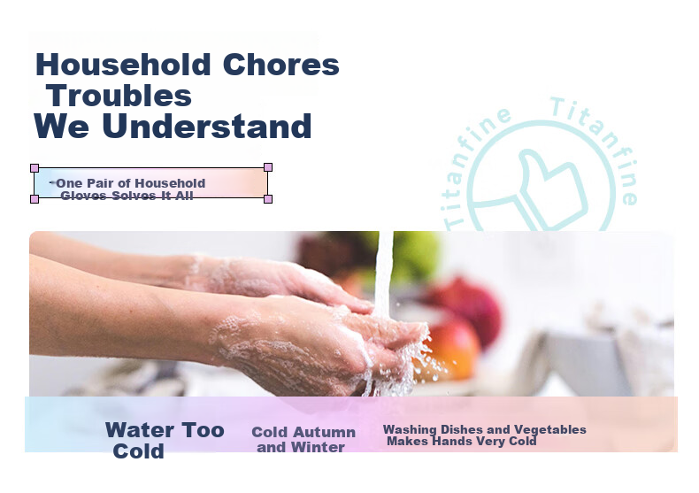Titanfine PVC Two-Tone Dishwashing Gloves 1 Pair M Size Household Kitchen Cleaning Thickened Waterproof Non-Slip Wear-Resistant Blue 1