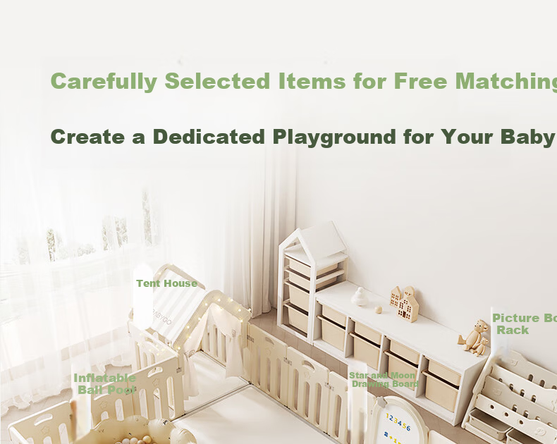 BG-BABYGO Star Moon Playpen Baby Indoor Floor Mat Protective Fence Living Room Baby Gift 33