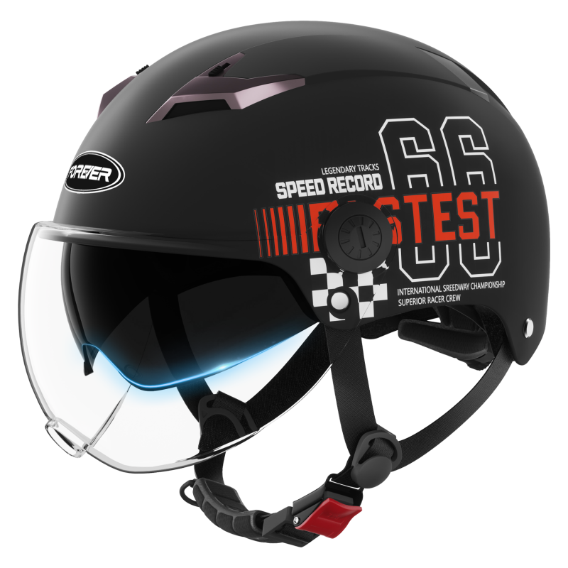 FOREVER 3C Certified Helmet for Electric Vehicles, Summer Unisex Design, New National Standard Half Helmet, All-Season Universal Safety Helmet, 013 Racing Track Matte Black [Short Transparent Visor + Sun Protection Inner Visor]
