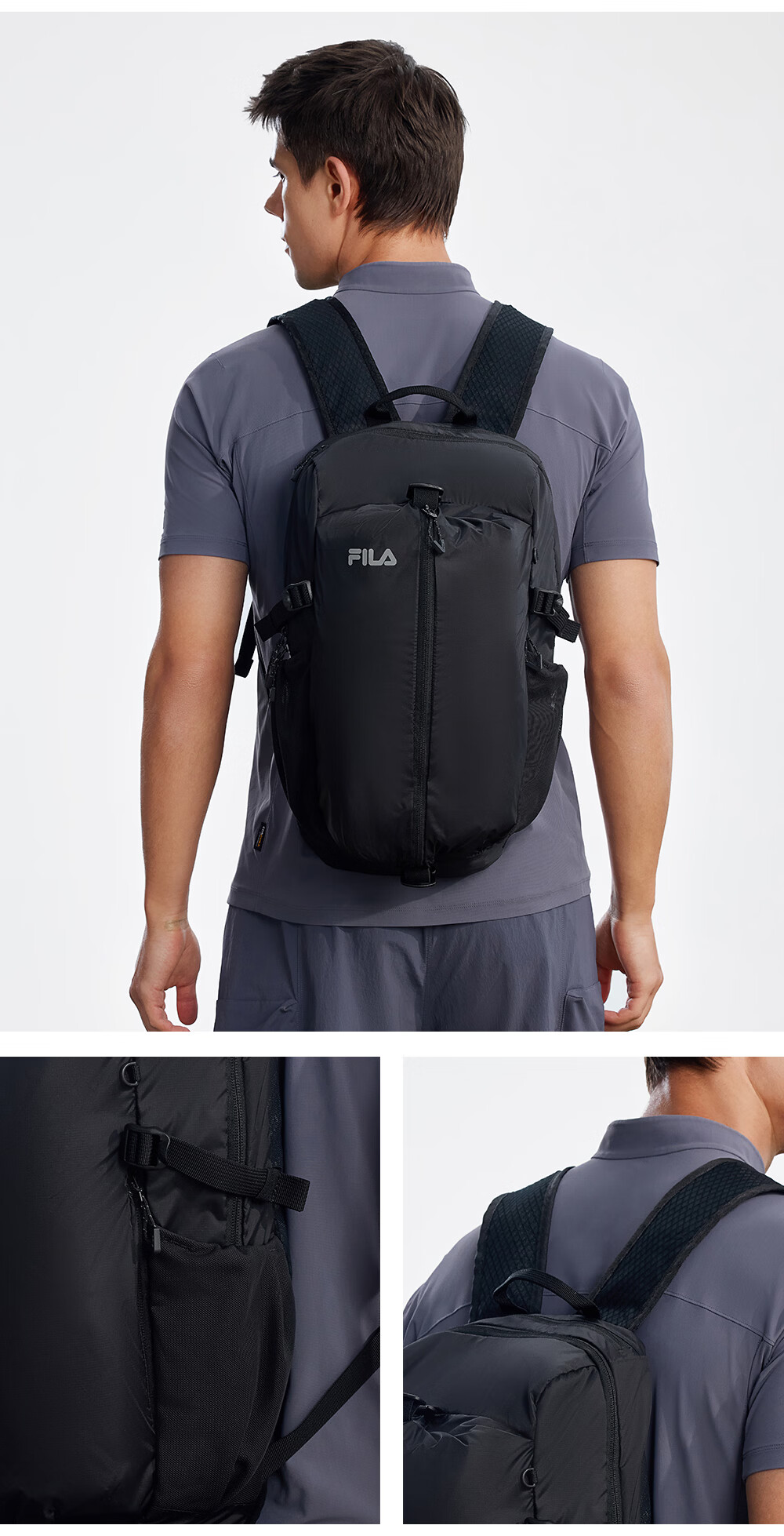 FILA Official Men's Backpack 2026 Summer Outdoor Sports Foldable Shoulder Bag School Laptop Bag 5