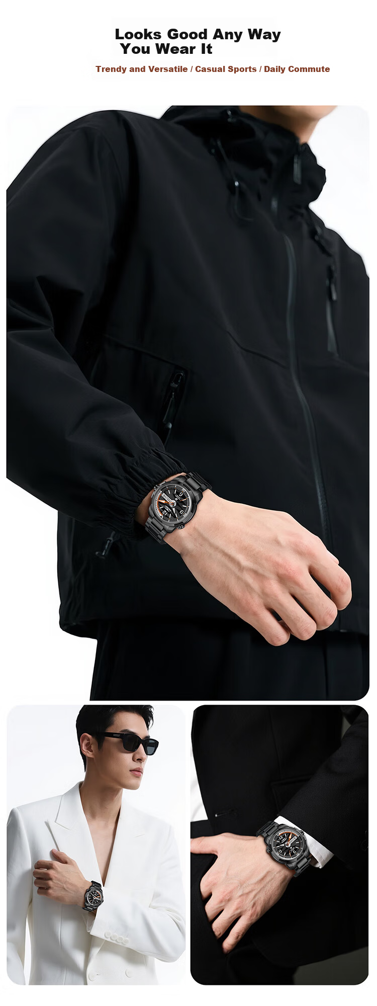 GOLGEN Men's Watch Jiao Long Large Dial Steel Band Sports Waterproof 200M Mechanical Watch Birthday Gift for Boyfriend 16020 8