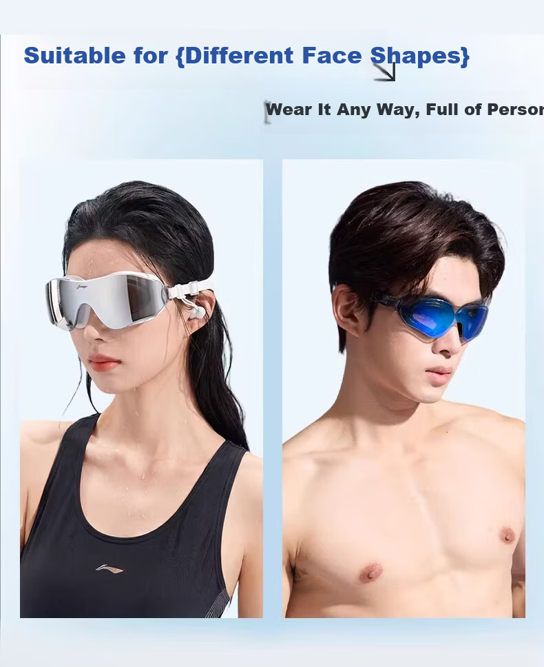 LI-NING Swimming Goggles HD Anti-Fog Waterproof Training Professional Mid-Frame Coated Swim Glasses for Men and Women 10