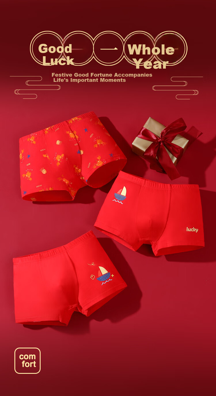 Hodohome Boys' Festive Lucky Red Antibacterial Cotton Crotch Boxer Shorts for New Year 325 150 1