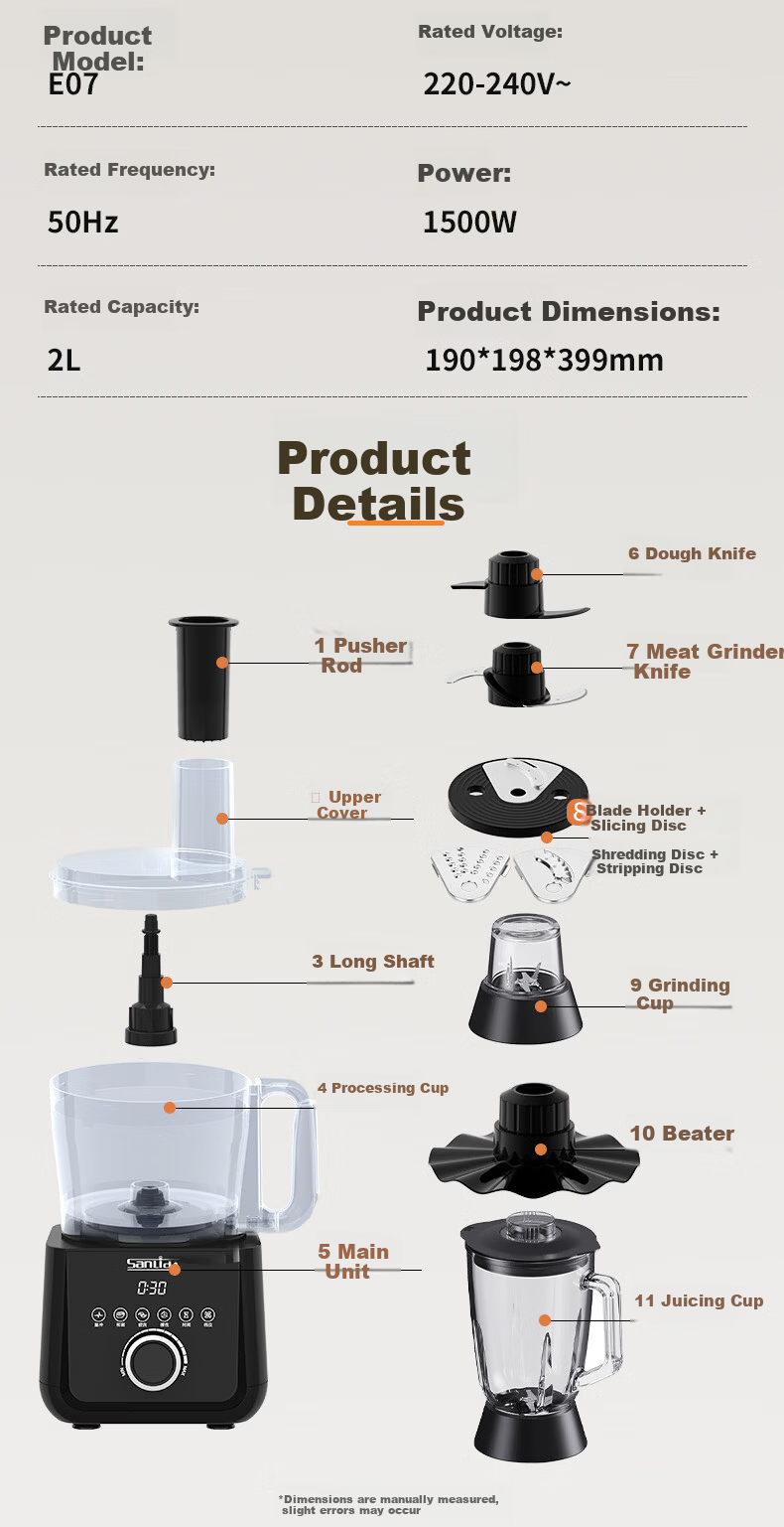 SANLIDA Multifunctional Home Dough Mixer and Food Processor Fully Automatic Meat Grinder Kneading Whipping Blender Ice Crushing Juicing Coffee Grinder 10