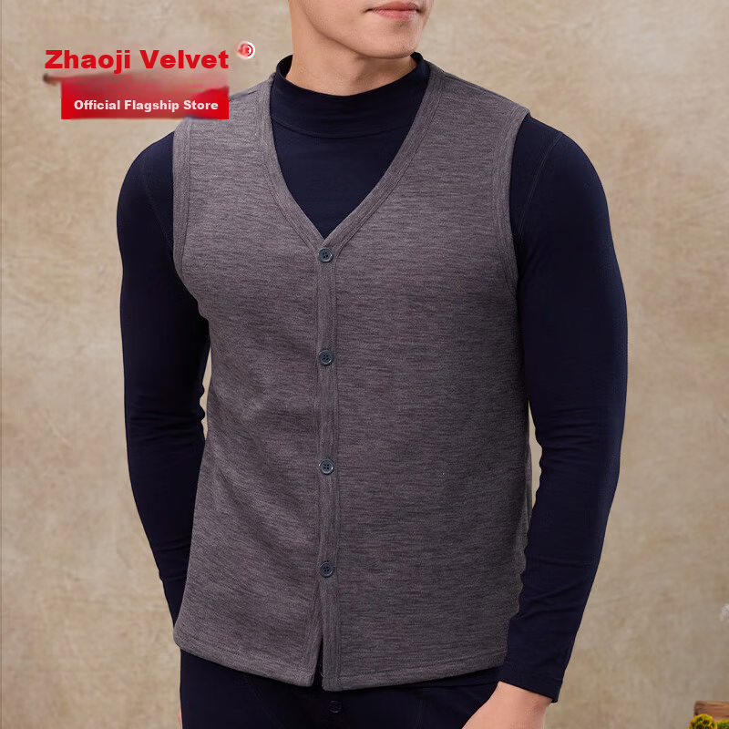 Bejirog Men's Thermal Vest Middle-aged and Elderly Fleece Lined Thickened Sleeveless Lamb Wool Inner and Outer Wear Waistcoat