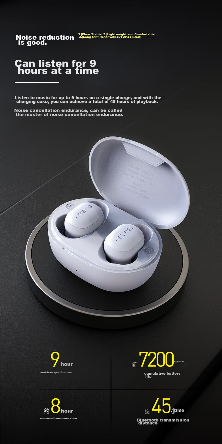IGene [Long Battery Life, Noise-Cancelling Earbuds] 6.0 Bluetooth Headphones, Wireless In-Ear, High-Definition Sound Quality, Microphone for Calls, Music, Gaming, Low Latency, Invisible Cool Dog, NetEase Cloud Mobile Phone 7
