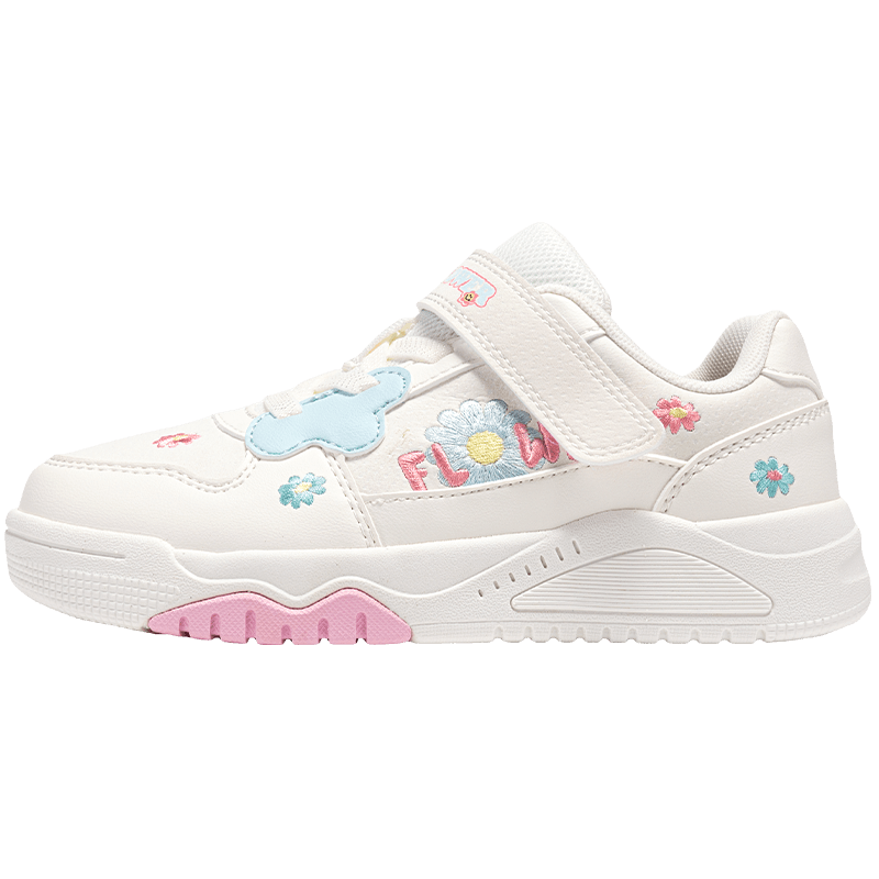 XTEP Kids Girls Flower Velcro Leather Panel Shoes Sail White/Peach Pink Size 28