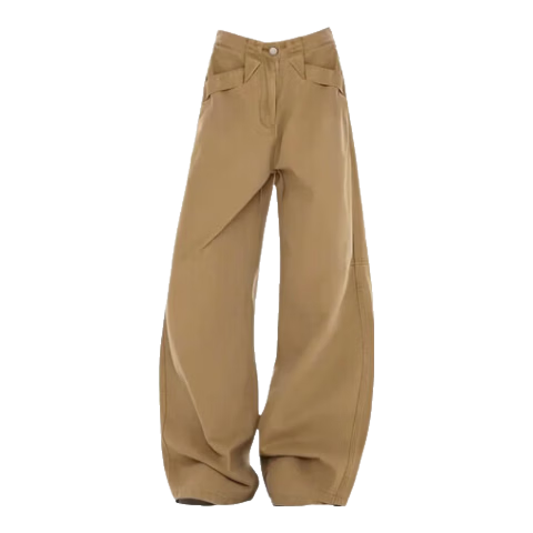 ICH MODE Vintage White Wide-Leg Pants Women 2026 Spring Loose Casual Cargo Straight-Leg Khaki S