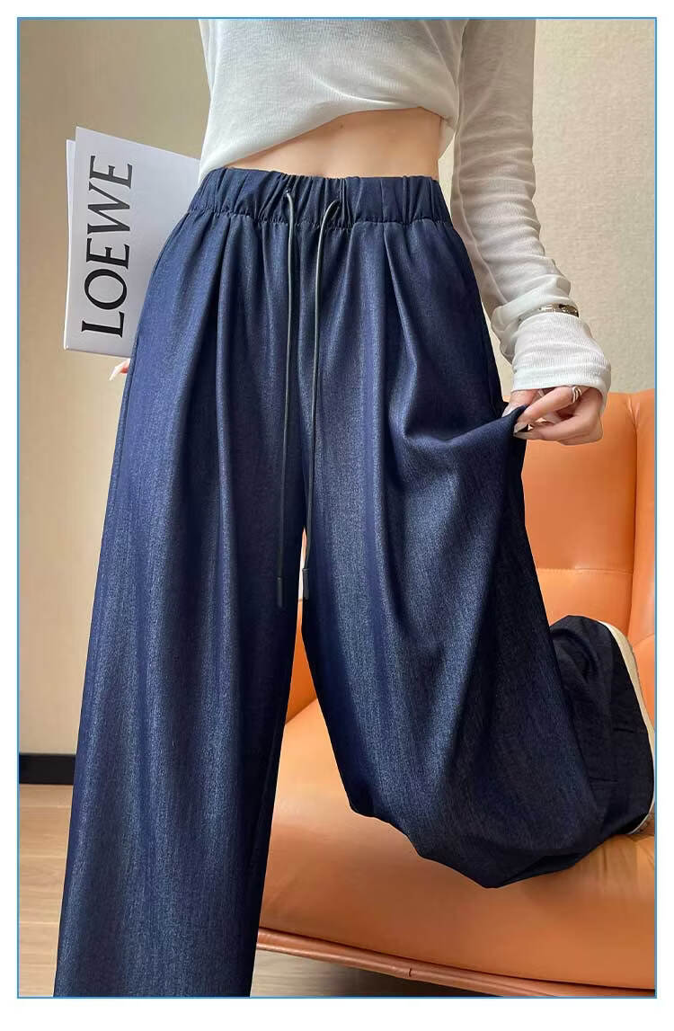 Modal Casual Pants Women 2026 Summer New High Waist Slimming Ice Silk Draped Straight Wide-Leg Floor-Length Jeans Women 16